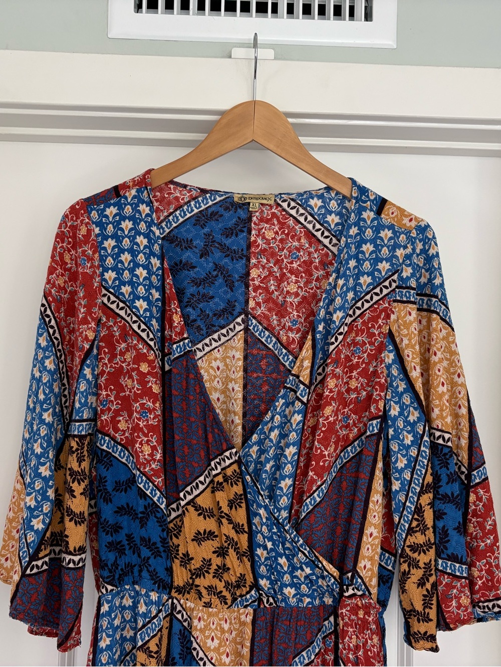 Democracy Patchwork Faux Wrap Midi Dress XL - Picture 2 of 7